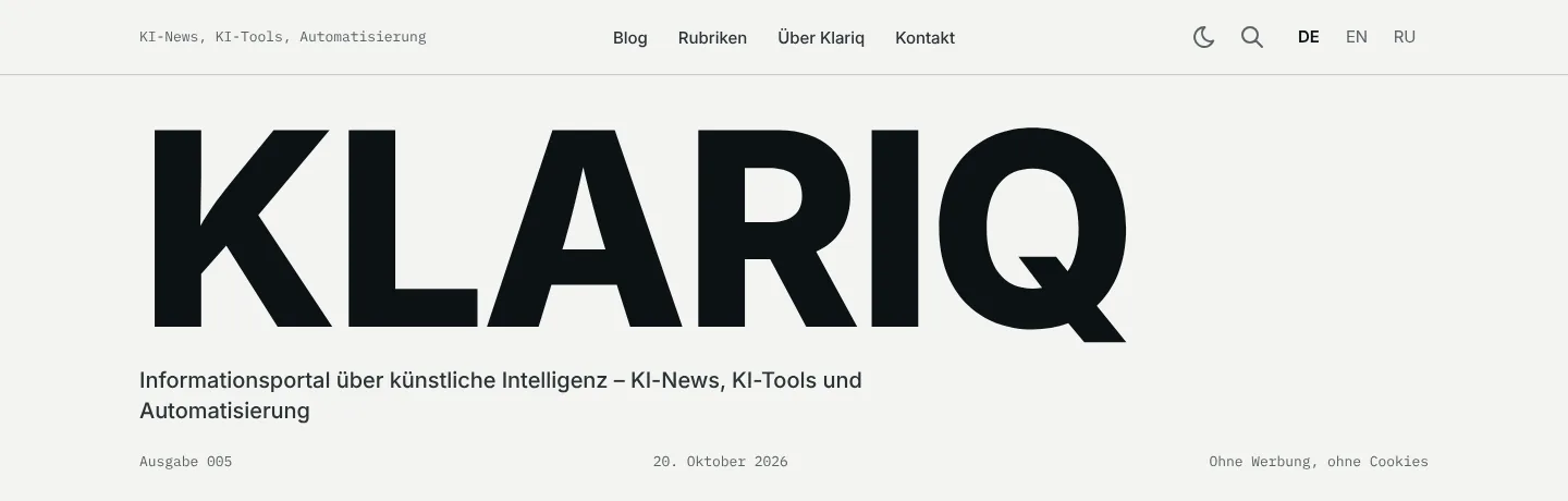 The klariq.site masthead: the large word KLARIQ, a subtitle, the issue number and the date