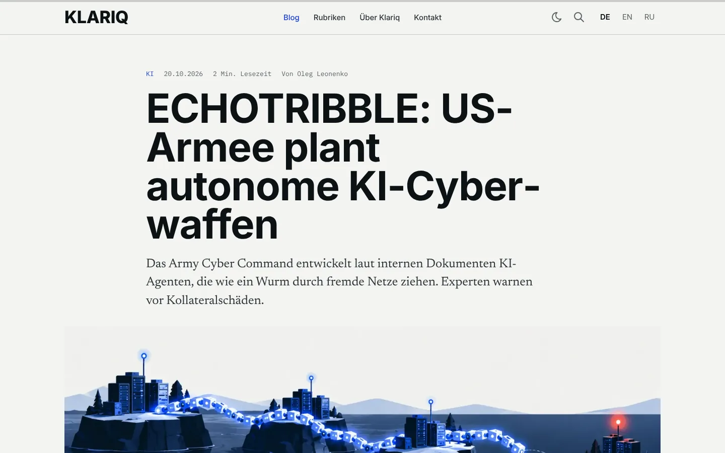 An article in German: headline, standfirst and an illustration in the site's colours