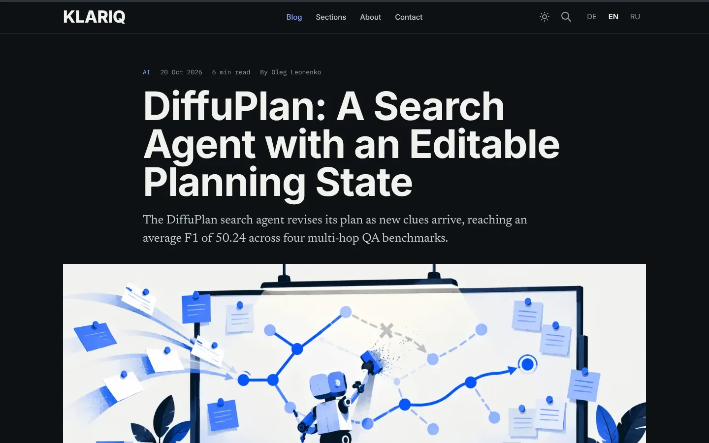 An article in English in the dark theme