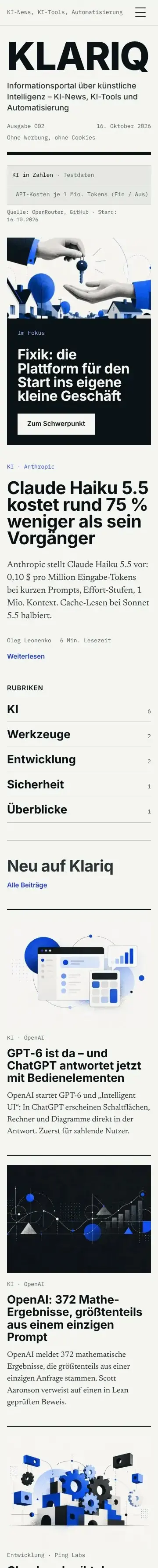klariq.site auf dem Smartphone