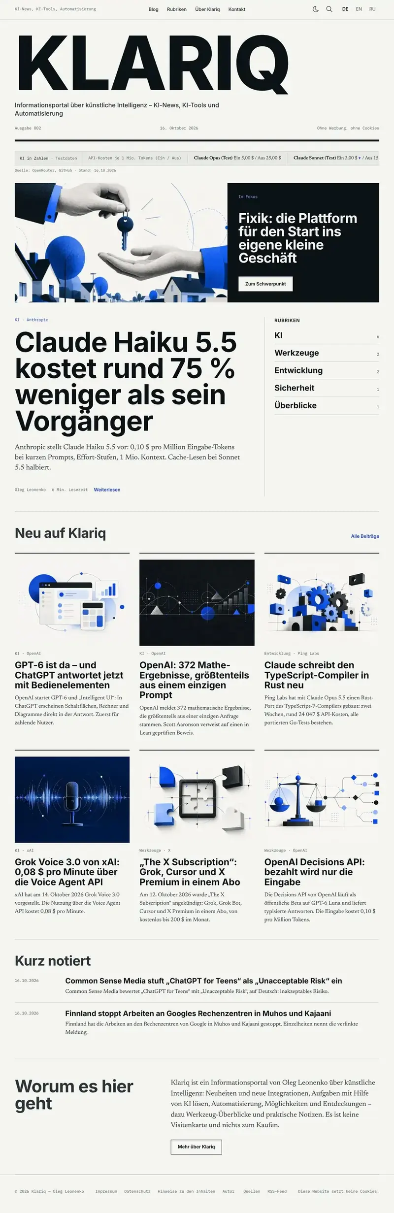 klariq.site auf dem Laptop